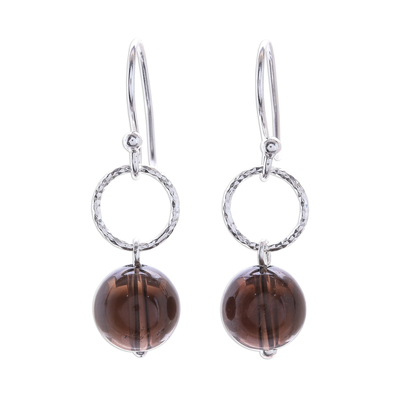 Round Smoky Quartz Dangle Earrings Crafted in Thailand