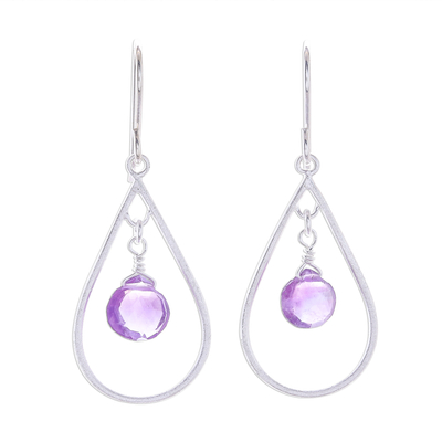 Drop-Shaped Faceted Amethyst Dangle Earrings from Thailand