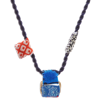 Adjustable Printed Cotton Pendant Necklace from Thailand