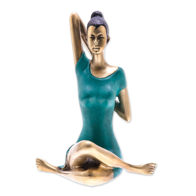 Patina Brass Cow Face Pose Yoga Sculpture from Thailand