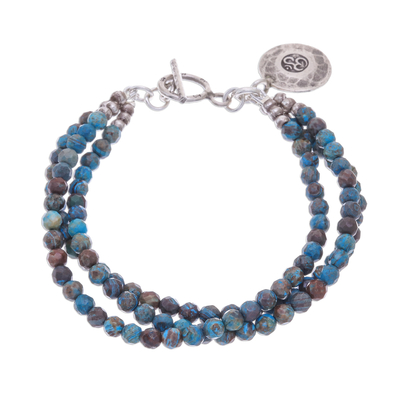 Om Symbol Beaded Bracelet with Blue and Brown Jasper