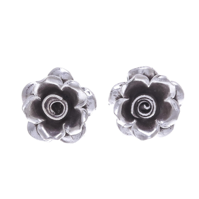 Thai Karen Hill Tribe Silver Flower Theme Button Earrings