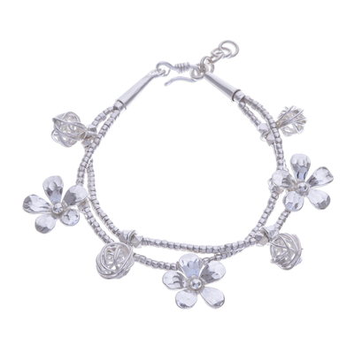 Karen Silver Beaded Bracelet with Floral Charms