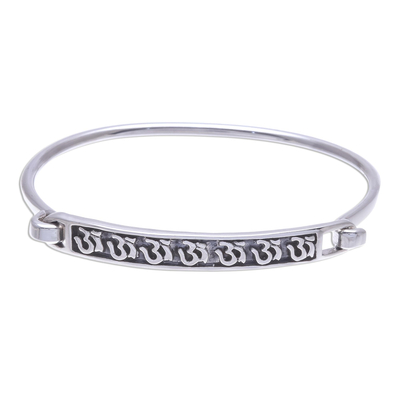 Thai Om Symbol Sterling Silver Bangle Bracelet