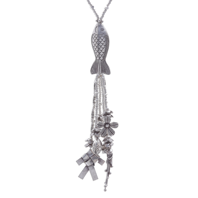 Koi Fish Charm Pendant Necklace in 950 Silver