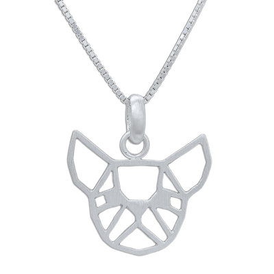 Geometric Bulldog Sterling Silver Pendant Necklace