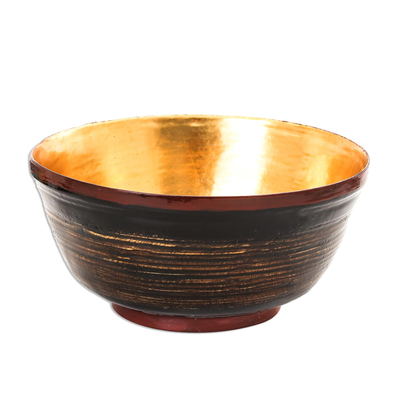 Black and Gold Thai Lacquered Decorative Bowl with Red