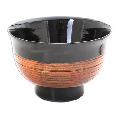 Black and Brown Thai Lacquered Decorative Bowl