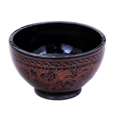 Handcrafted Red and Black Lacquered Bowl from Thailand