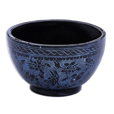 Handcrafted Blue and Black Lacquered Bowl from Thailand
