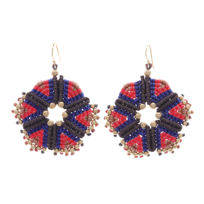 Round Colorful Hand-Knotted Dangle Earrings from Thailand