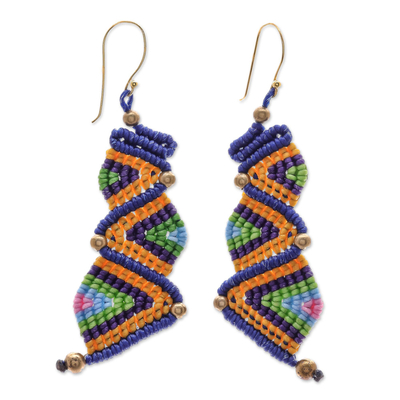 Colorful Zigzag Pattern Hand-Knotted Dangle Earrings