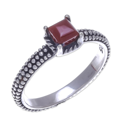 Red Chalcedony and Sterling Silver Handmade Solitaire Ring