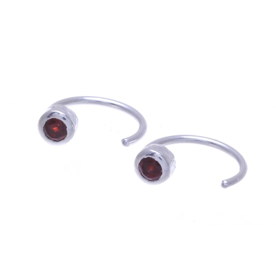 Petite Thai Sterling Silver Half-Hoop Earrings with Garnets