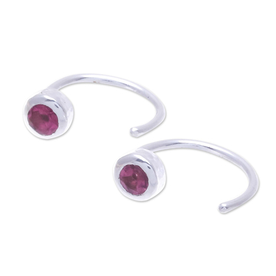 Petite Sterling Silver Half-Hoop Earrings with Tourmaline