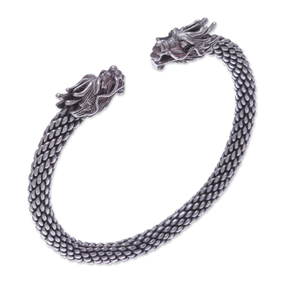 Dragon Themed Unisex Sterling Silver Cuff Bracelet