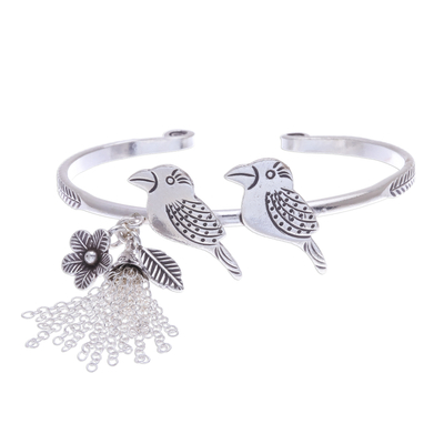 Rainforest Bird Themed Sterling Silver Cuff Bracelet