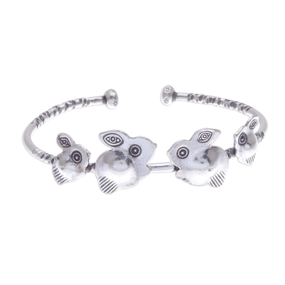 Rabbit Themed 950 Silver Cuff Bracelet
