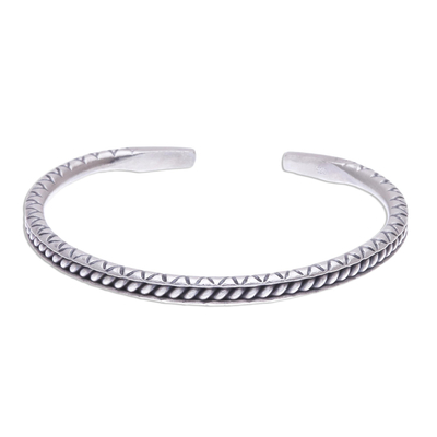 Hill Tribe Style Sterling Silver Cuff Bracelet