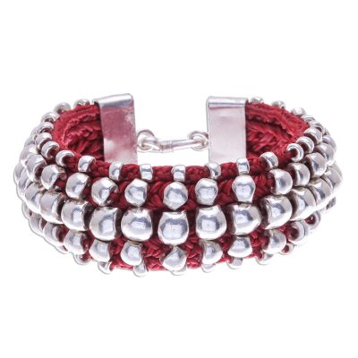 Stunning 950 Silver Beaded Red Cord Bracelet