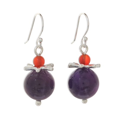 Amethyst and Carnelian Earrings with Hill Tribe Silver