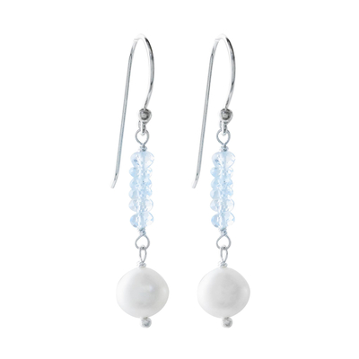 Blue Topaz and Cultured Pearl Dangle Earrings