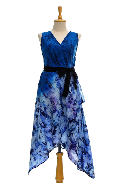 Handkerchief Hem Peacock Blue Wrap Dress