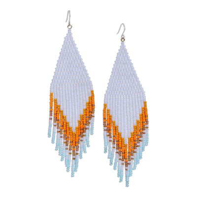 White and Orange Long Beaded Waterfall Earrings