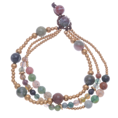 Multicolored Agate and Brass Beaded Bracelet