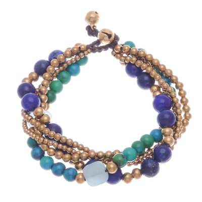 Handmade Beaded Bracelet with Lapis Lazuli and Serpentine