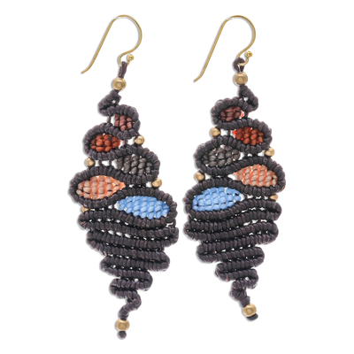 Macrame Earrings with Brass Beads from Thailand