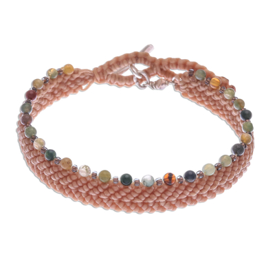 Buff Macrame Bracelet with Agate and Glass Beads