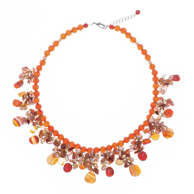 Artisan Crafted Pearl-Chalcedony-Carnelian Necklace