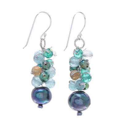 Blue-Green Gemstone Cluster Dangle Earrings