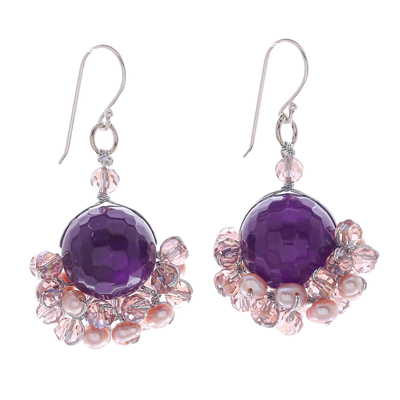 Purple Quartz and Freshwater Pearl Dangle Earrings