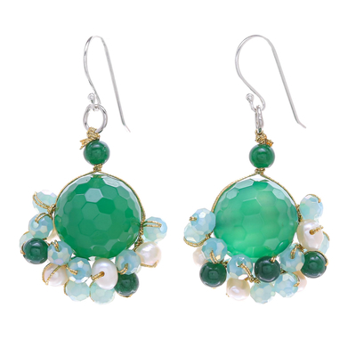 Green Quartz and Freshwater Pearl Dangle Earrings