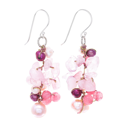 Rose Quartz and Cultured Freshwater Pearl Dangle Earrings