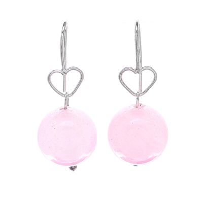 Sterling Silver and Rose Quartz Bead Heart Dangle Earrings
