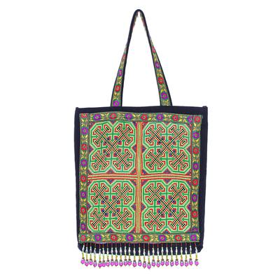 Colorful Cotton Hmong Tote Bag with Magnetic Snap