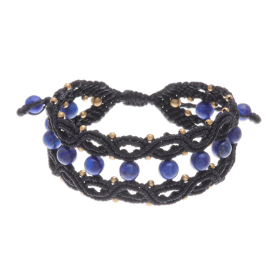 Lapis Lazuli and Brass Macrame Bracelet