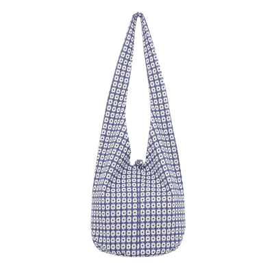 Blue and White Cotton Hobo Handbag
