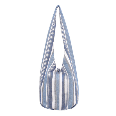Blue and White Striped Cotton Hobo Handbag