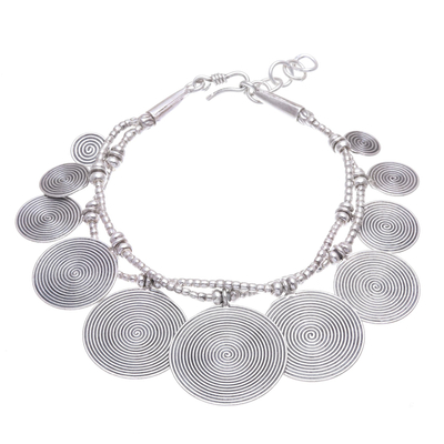 Spiral Charm Karen Silver Beaded Bracelet
