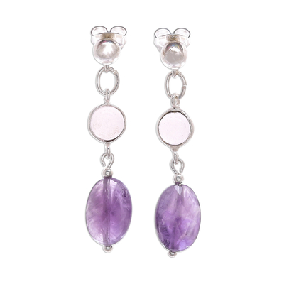 Rose Quartz and Faceted Amethyst Post Dangle Earrings