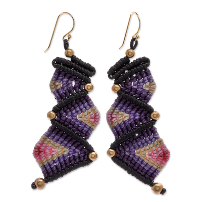 Zigzag Pattern Macrame Dangle Earrings in Purple