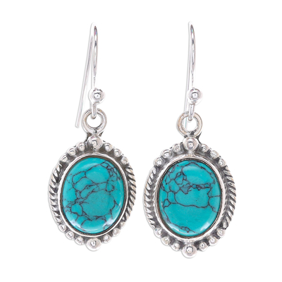 Reconstituted Turquoise Sterling Silver Dangle Earrings
