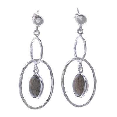 Hammered Sterling Silver Ring Earrings with Labradorite