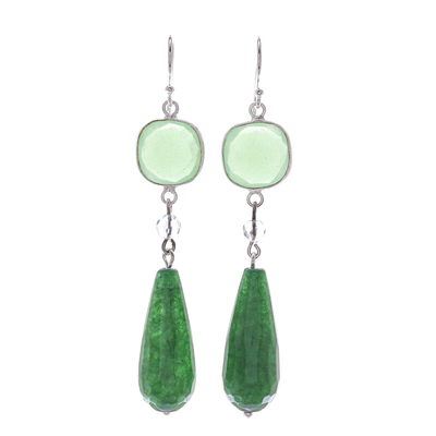 Green Chalcedony and Quartz Dangle Earrings