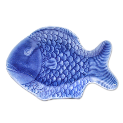 Blue Celadon Ceramic Fish Serving Plate