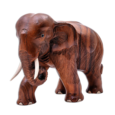 Hand Carved Raintree Wood Elephant Statuette